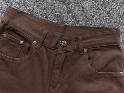 Chrome Hearts Zebra Cross Patch Jeans Brown