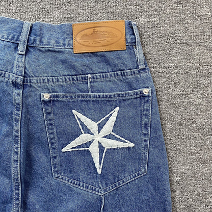 Corteiz C-Star Denim Shorts Blue