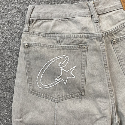 Corteiz C-Star Denim Shorts Grey