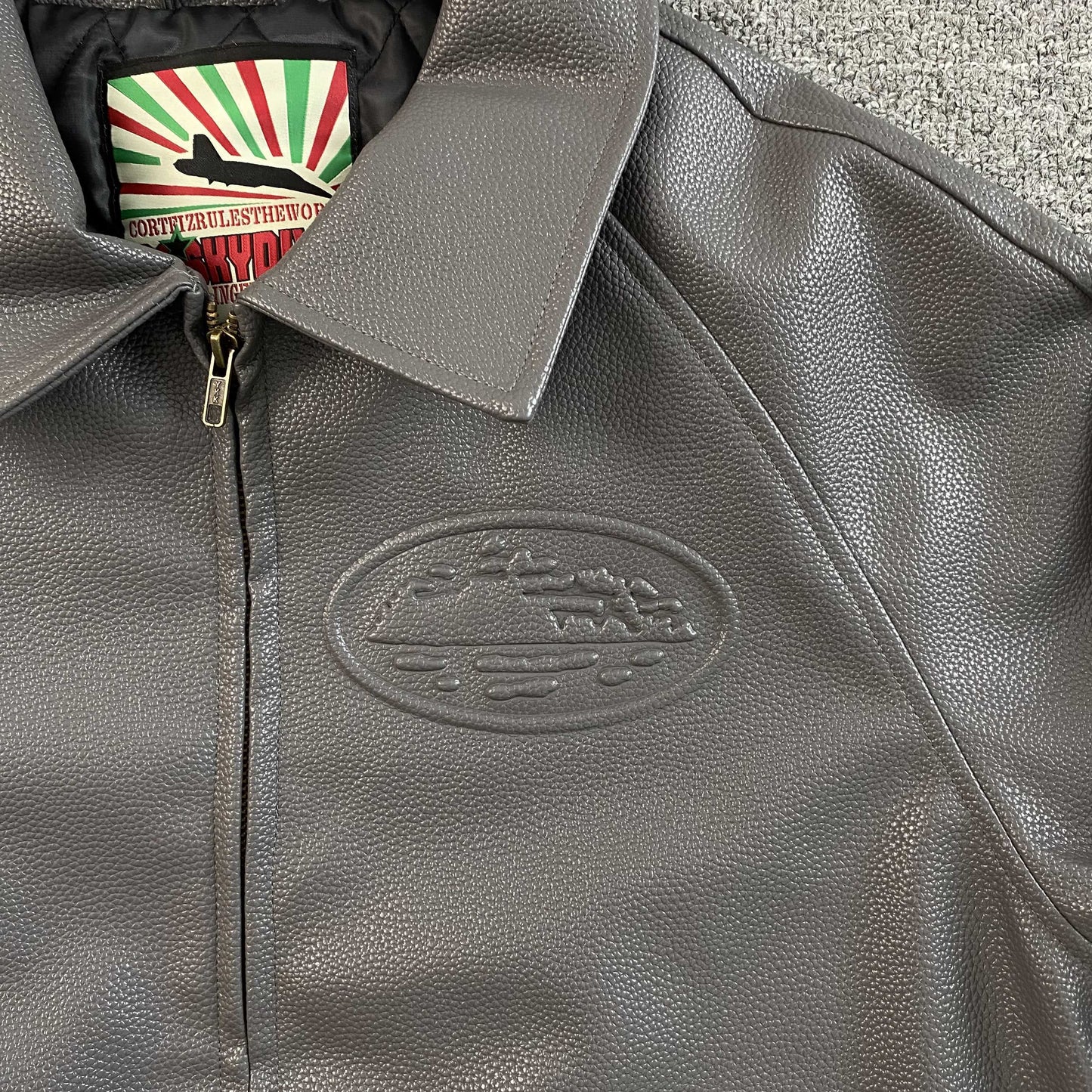 Corteiz Leather Da Skydive Jacket Grey