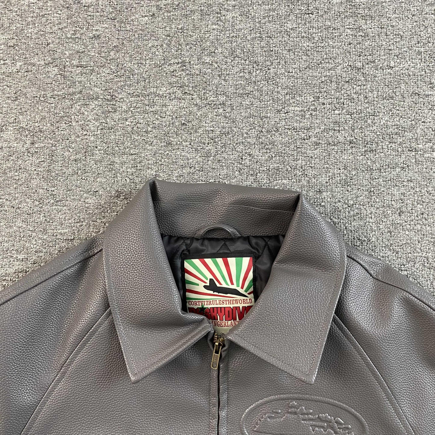 Corteiz Leather Da Skydive Jacket Grey