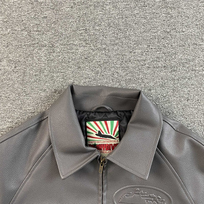Corteiz Leather Da Skydive Jacket Grey