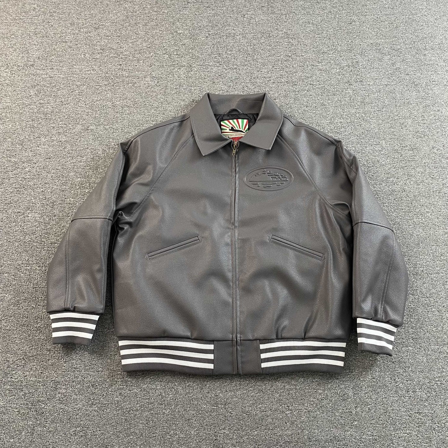 Corteiz Leather Da Skydive Jacket Grey