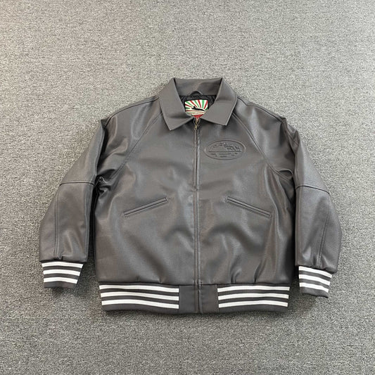 Corteiz Leather Da Skydive Jacket Grey