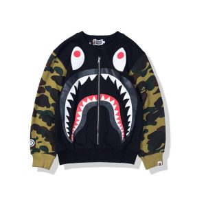 Bape Camouflage Stitching Sleeves Shark Teeth Sweater
