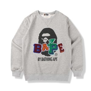 Bape Patch Ape Print Round Neck Pullover Sweater