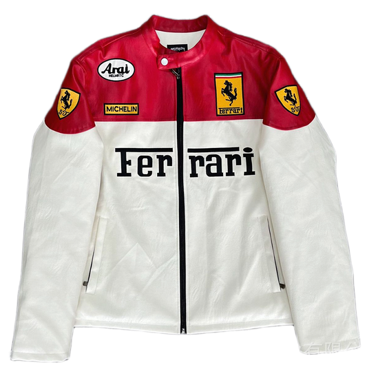 FERRARI VINTAGE F1 LEATHER JACKET WHITE