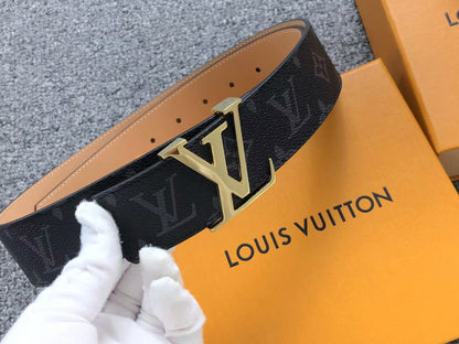 Louis Vuitton Monogram Gold LV Initials Belt Black