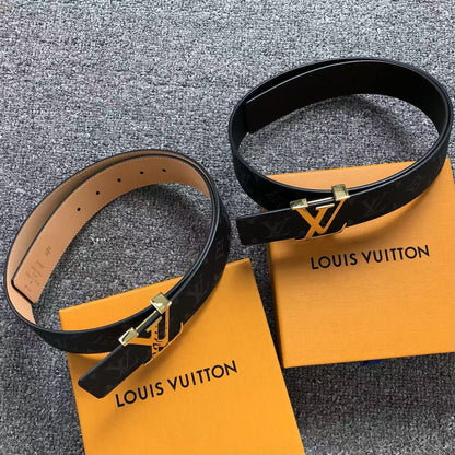 Louis Vuitton Monogram Gold LV Initials Belt Black