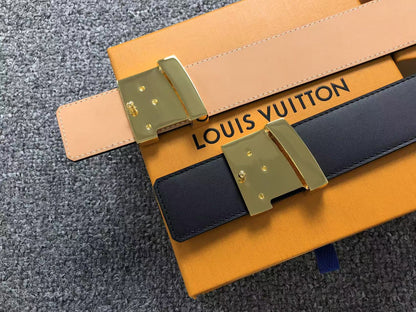 Louis Vuitton Monogram Gold LV Initials Belt Black