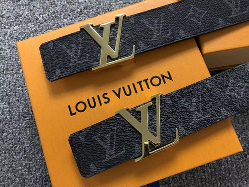 Louis Vuitton Monogram Gold LV Initials Belt Black