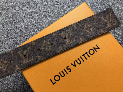 Louis Vuitton Monogram Silver LV Initials Belt Brown