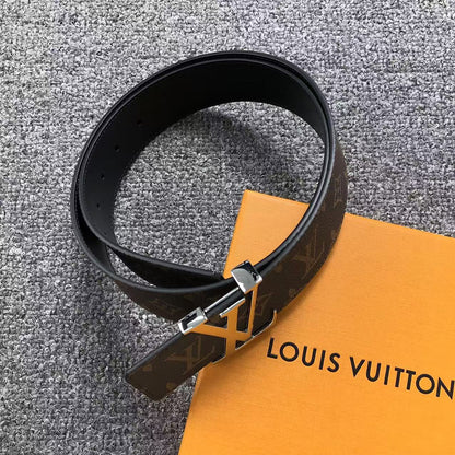 Louis Vuitton Monogram Silver LV Initials Belt Brown