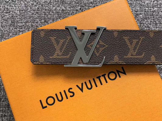 Louis Vuitton Monogram Silver LV Initials Belt Brown