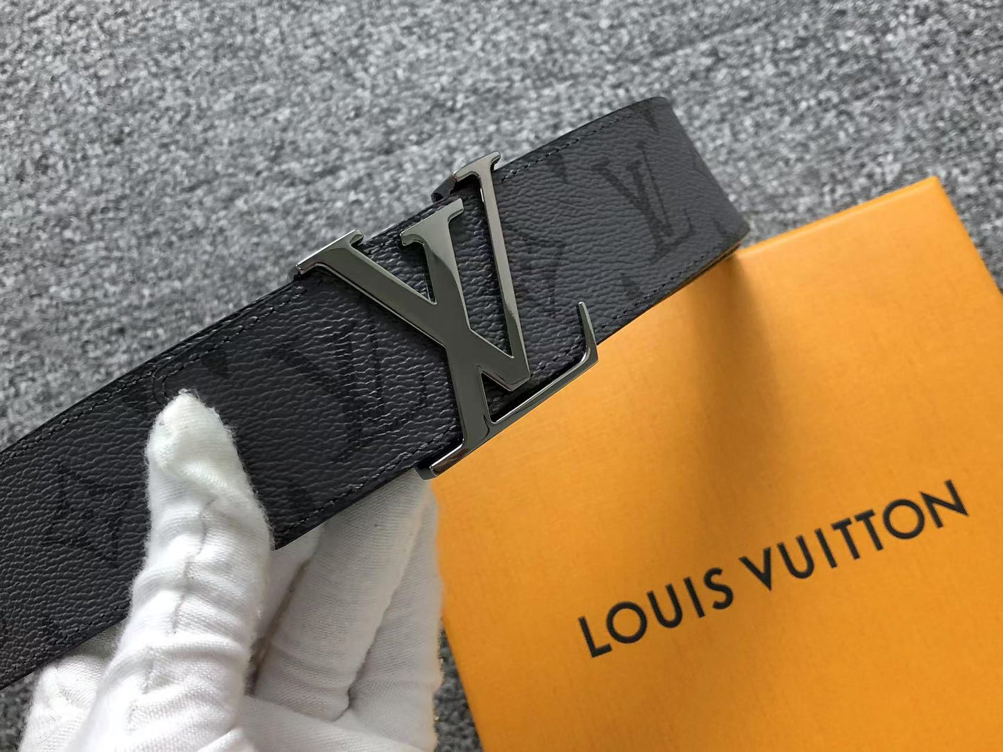 Louis Vuitton Monogram Silver LV Initials Belt Grey
