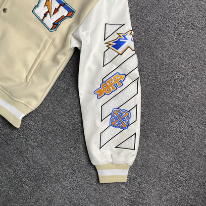 OFF WHITE WO THUNDERBOLT VARSITY JACKET NEUTRALS