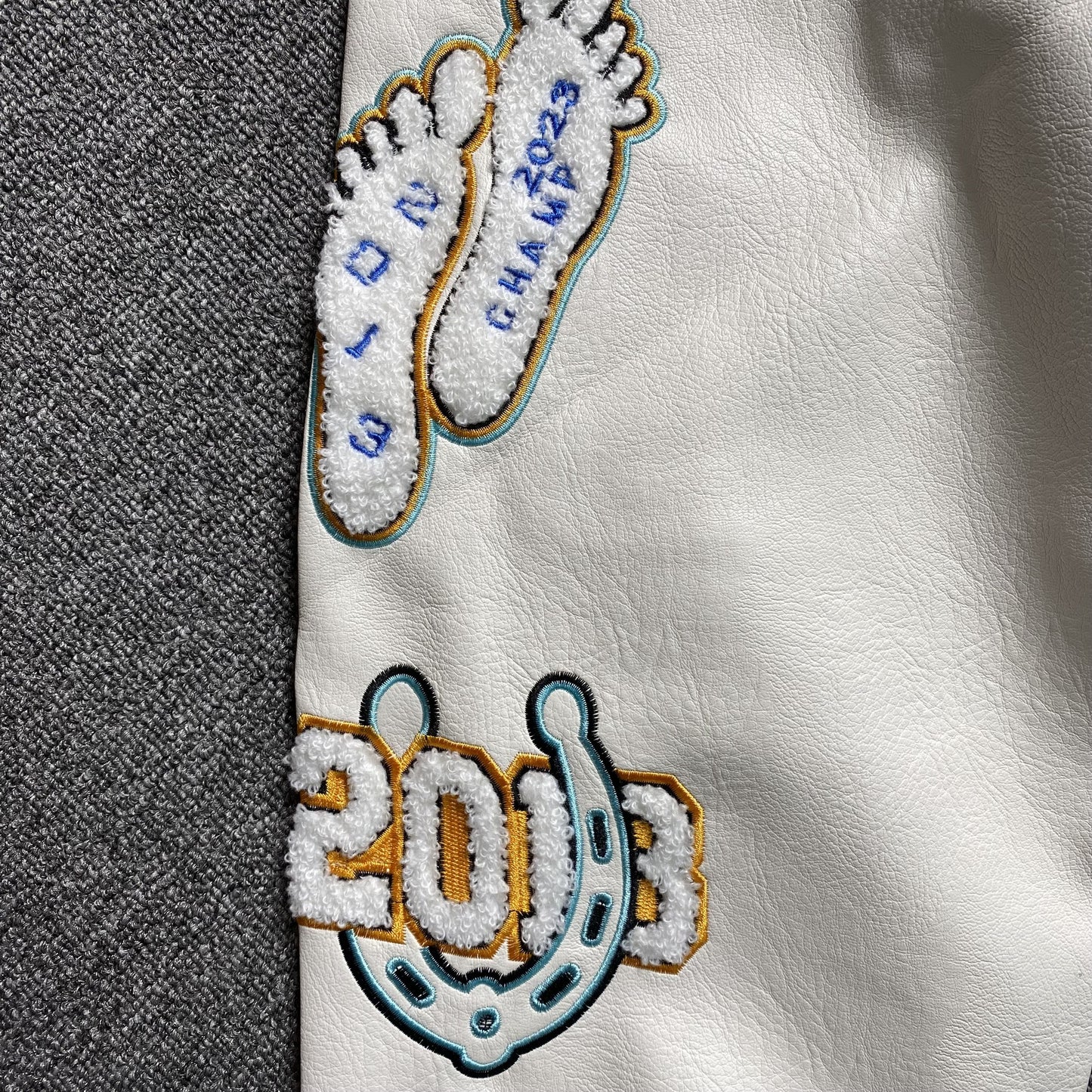 OFF WHITE WO THUNDERBOLT VARSITY JACKET NEUTRALS