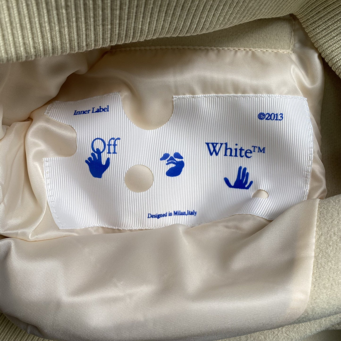 OFF WHITE WO THUNDERBOLT VARSITY JACKET NEUTRALS