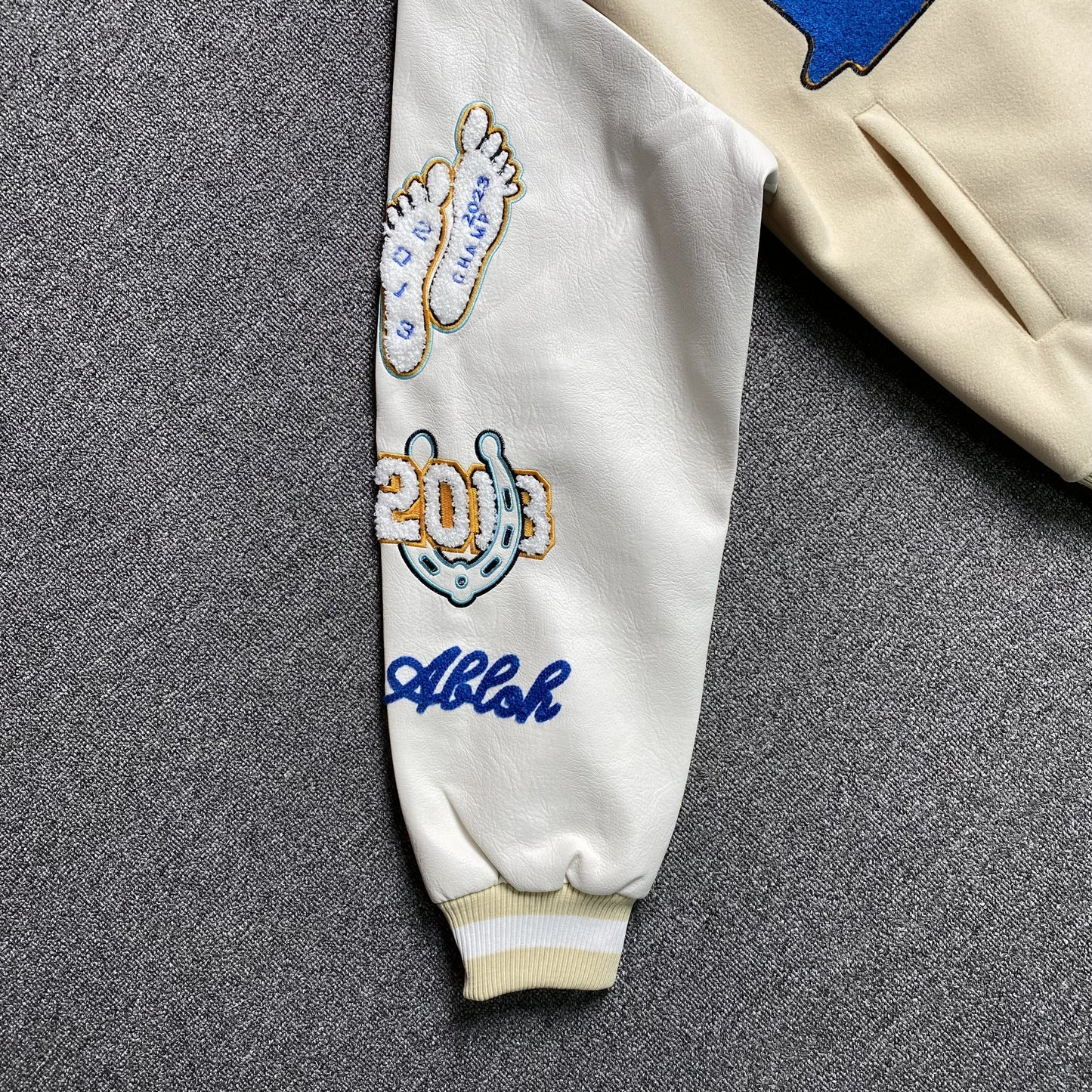 OFF WHITE WO THUNDERBOLT VARSITY JACKET NEUTRALS