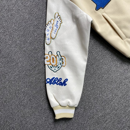 OFF WHITE WO THUNDERBOLT VARSITY JACKET NEUTRALS