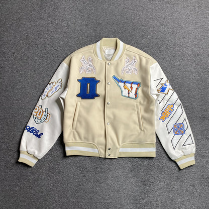OFF WHITE WO THUNDERBOLT VARSITY JACKET NEUTRALS