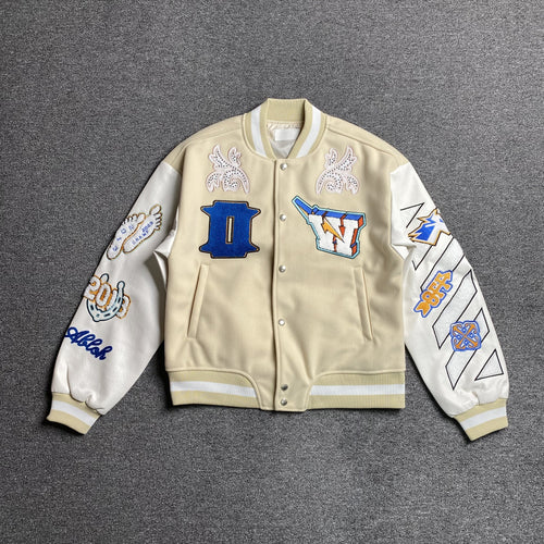 OFF WHITE WO THUNDERBOLT VARSITY JACKET NEUTRALS