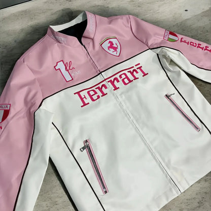 FERRARI F1 LEATHER JACKET PINK