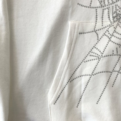 SP5DER OG RHINESTONE LOGO HOODIE WHITE
