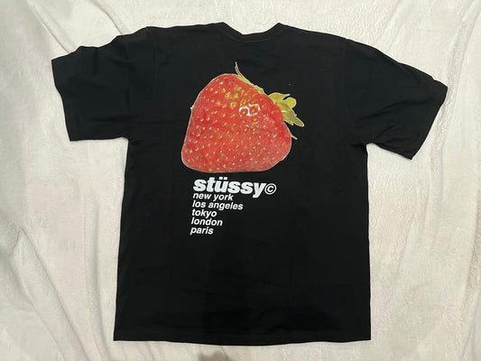 STUSSY STRAWBERRY TEE BLACK